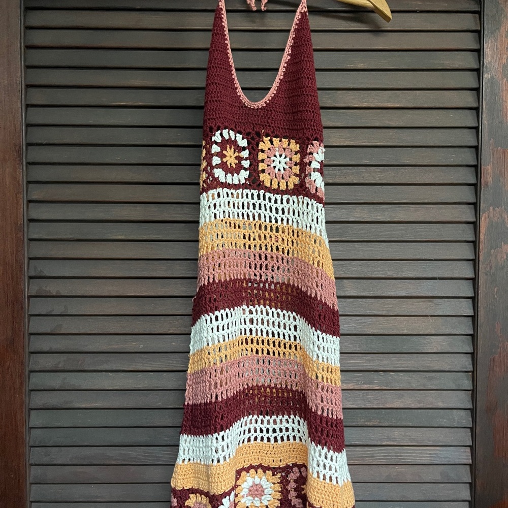 Nasty Gal Multicolor Halter Crochet Dress